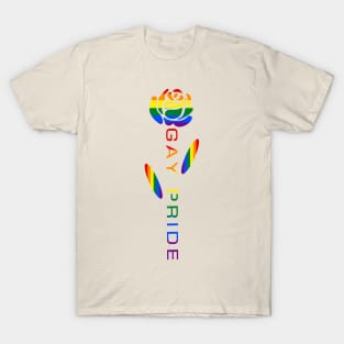 Gay Pride Flag Rose Flower T-Shirt